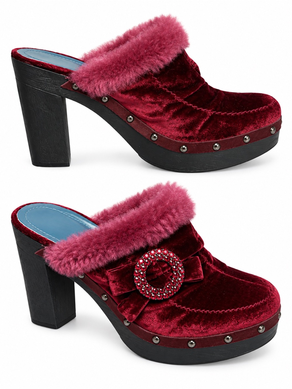 Via Spiga Womens Burgundy Velvet Platform Clogs Heels Sz 7.5M  Made in Italy